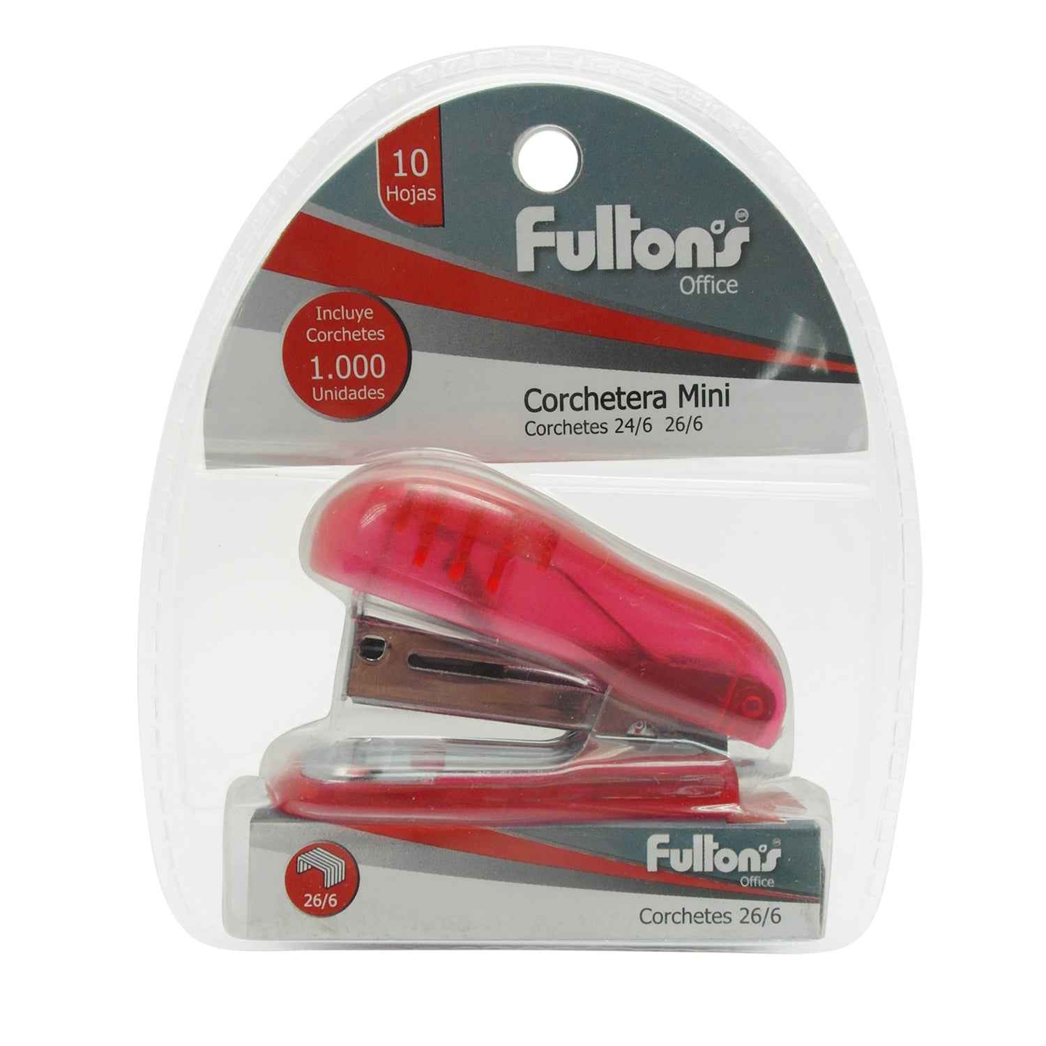 Corchetera Mini Plástica Roja 10 Hojas 26/6 - 24/6 | Fultons